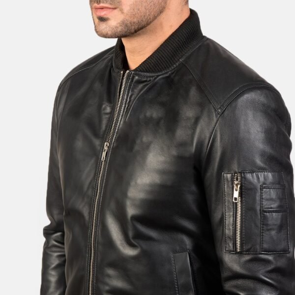 Bomia Ma-1 Black Leather Bomber Jacket - Image 4