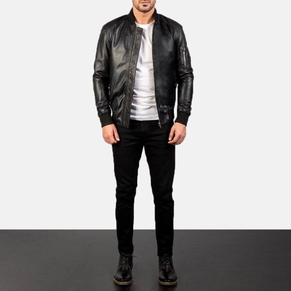 Bomia Ma-1 Black Leather Bomber Jacket - Image 8