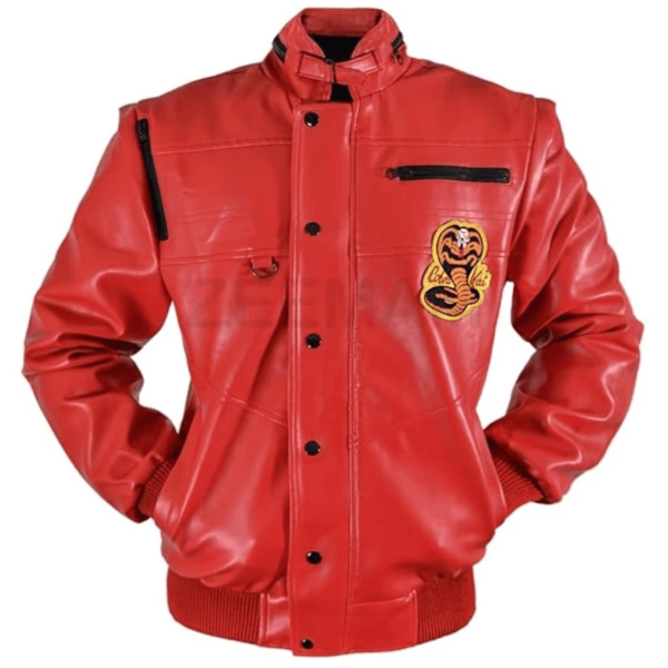 Mens Cobra Kai Johnny Red Retro Leather Jacket - Image 2