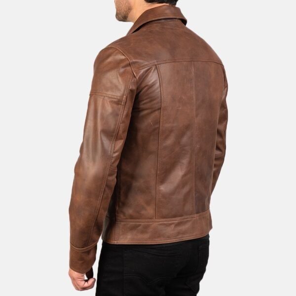 Lavendard Brown Leather Biker Jacket - Image 3