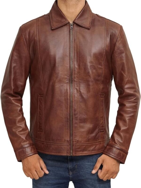 Men's Brown Genuine Lambskin Biker Racer Leather Jacket