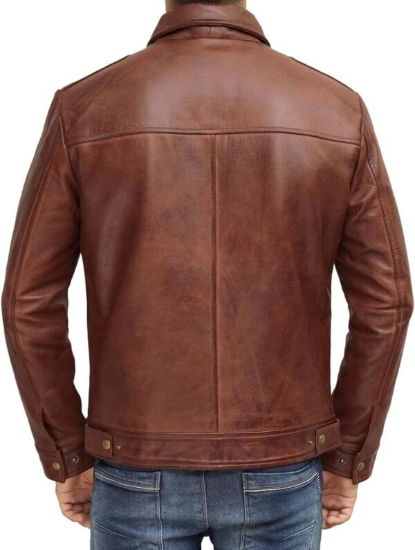 Men's Brown Genuine Lambskin Biker Racer Leather Jacket - Image 4