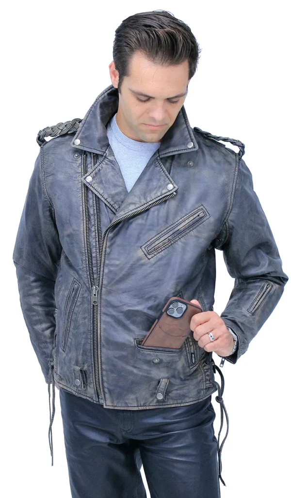 Men's Double Zip Out Leather Jacket - Image 5