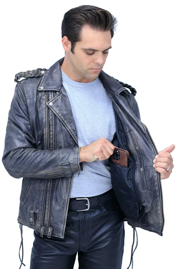 Men's Double Zip Out Leather Jacket - Image 7