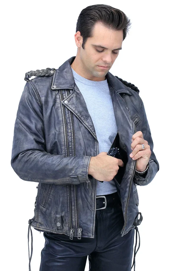 Men's Double Zip Out Leather Jacket - Image 6