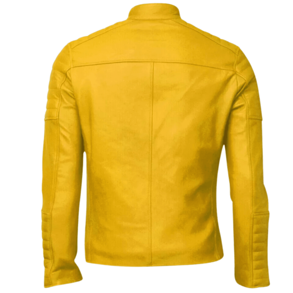 Men's Yellow Motorcycle Slim Fit Genuine Leather Jacket - Image 2