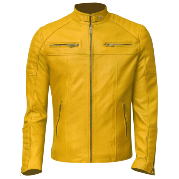 Men's Yellow Motorcycle Slim Fit Genuine Leather Jacket