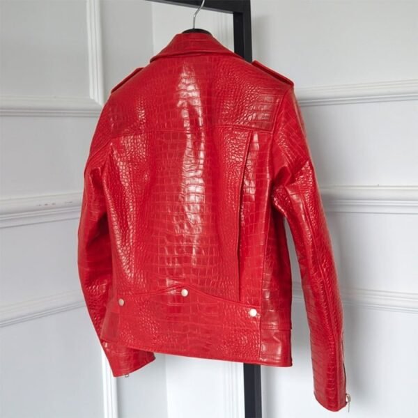Men's Red Crocodile Embossed Real Leather Jacket - Luxurious Designer Outerwear - Image 2