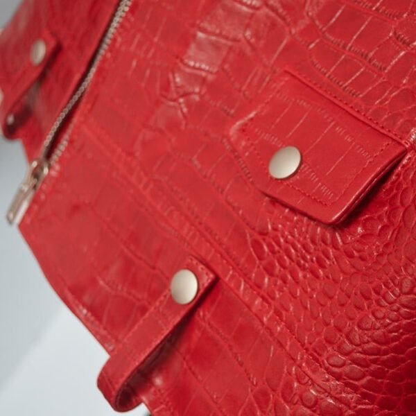 Men's Red Crocodile Embossed Real Leather Jacket - Luxurious Designer Outerwear - Image 4