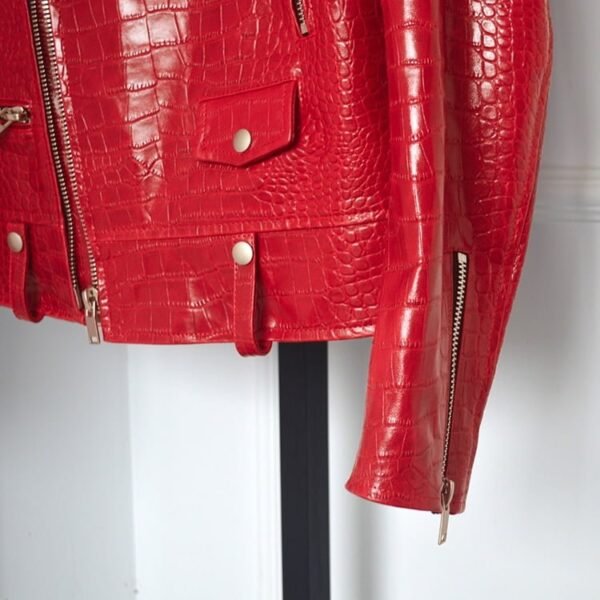 Men's Red Crocodile Embossed Real Leather Jacket - Luxurious Designer Outerwear - Image 5
