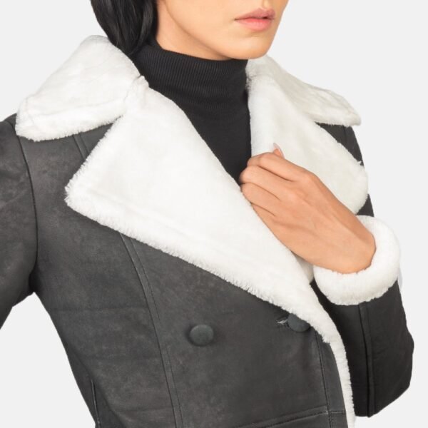 Amie Black Double Breasted Shearling Coat - Image 3