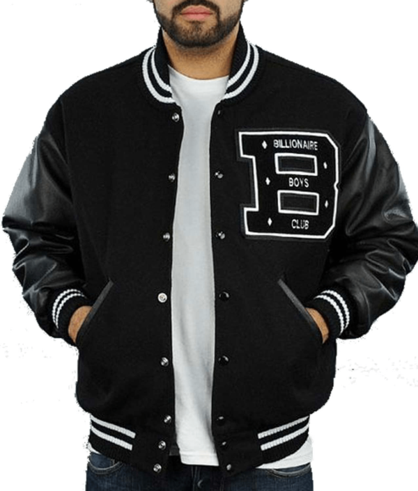 Men's Black Billionaire Club Bomber Varsity Leather Jacket - Image 3