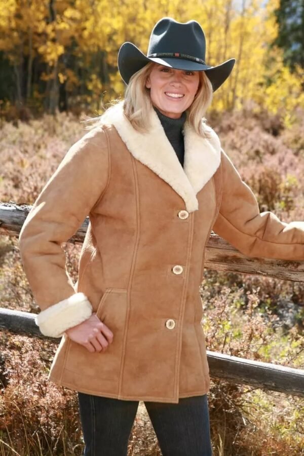 Women's Brown Fur Shearling Sheepskin Leather Jacket Coat