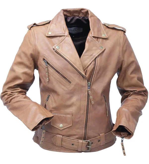 Arizona Brown Leather Motorcycle Jacket - Image 2