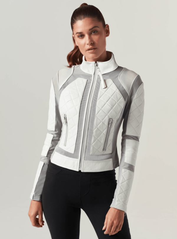 Women's White and Silver Colorblock Moto Jacket - Trendy Biker Style