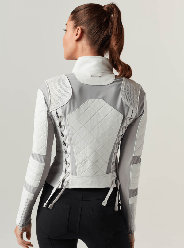 Women's White and Silver Colorblock Moto Jacket - Trendy Biker Style - Image 4