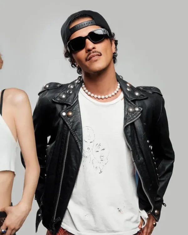Apt Bruno Mars Real Black Motorcycle Biker Leather Jacket - Image 2