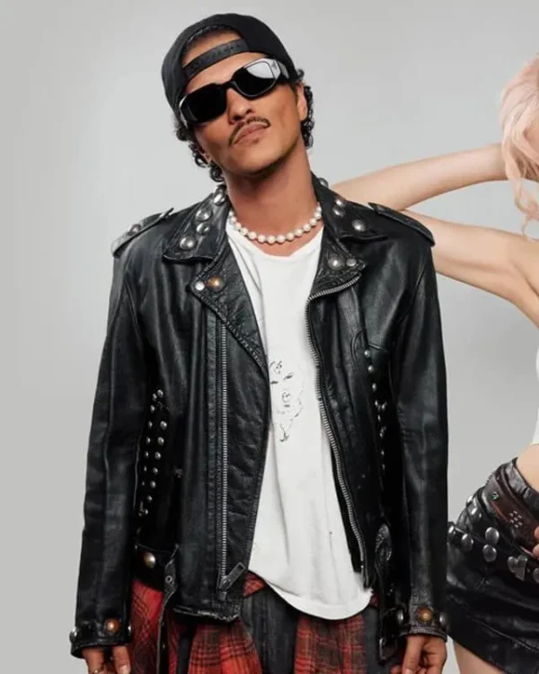 Apt Bruno Mars Real Black Motorcycle Biker Leather Jacket - Image 4